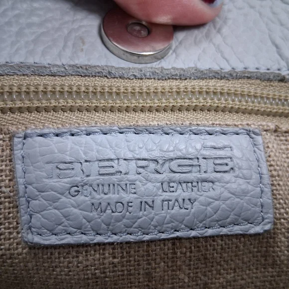 Berge Italian Leather Bag Tote Shouler Powder Blue - Picture 14 of 17